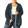 MODA NOVA Juniors' Plus Jacket Zip Front Long Sleeve Hoodies Jacket Blue 3X