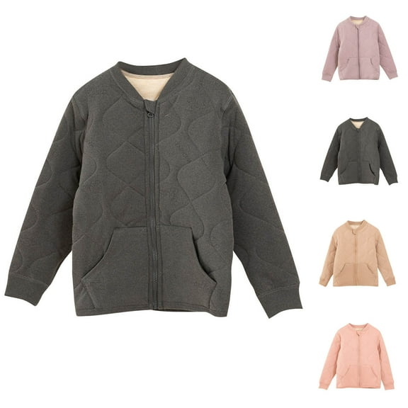 Children's Winter Lightweight Coat Tween Boys Girls 3-17Years Fleece-Lined Solid Color Full Zipper Pockets Casual Sports Warm Thick Jacket with Pockets for Kids