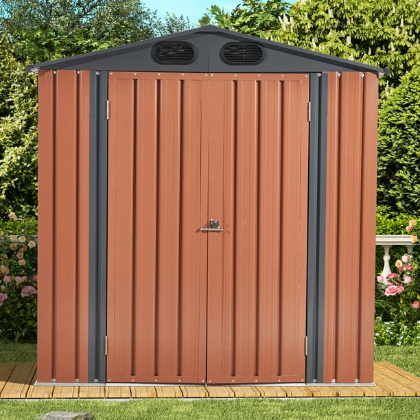 Outdoor Storage Shed, SESSLIFE 6ft x 6ft Galvanized Metal Storage Shed
