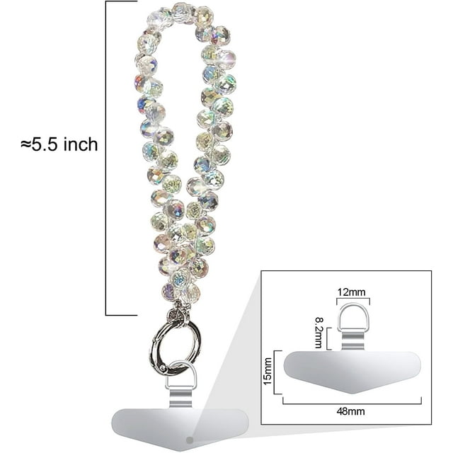White Crystal Bead Short Lanyard: Portable Mobile Phone Chain with Metal Clip - Versatile Keychain Accessory for Phones and Keys