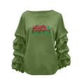 thumbnail image 2 of Yteetum Merry Christmas Sweatshirts for Women Oversized Crewneck Christmas Pleated Ruffle Trim Pullover Hoodless Sweatshirts Tops Womens Casual Xmas Graphic Round Neck Loose Lantern Sleeve Sweatshirt, 2 of 7
