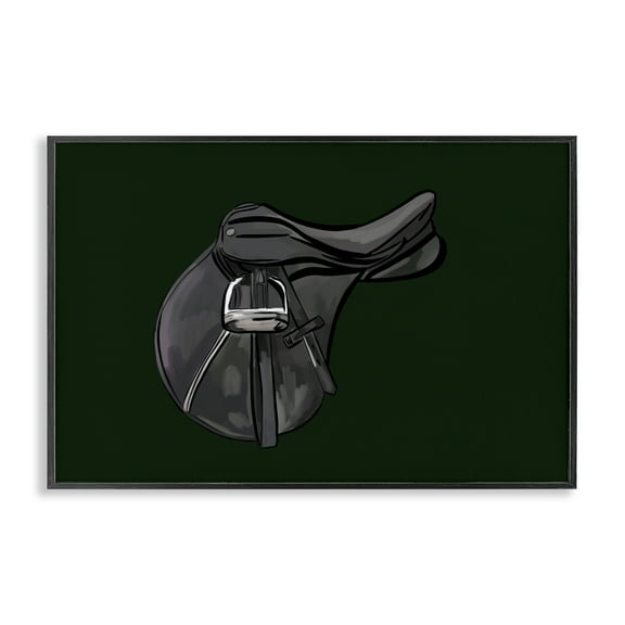 Stupell Industries Black Horse Saddle Abstract Painting Black Framed Art Print Wall Art, 18 x 12