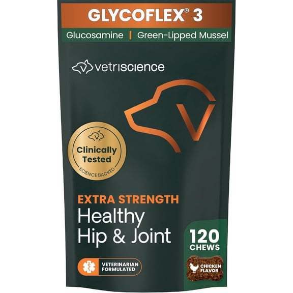 VetriScience GlycoFlex 3, Hip & Joint Supplement for Dogs, Chicken Liver Flavor, Soft Chews