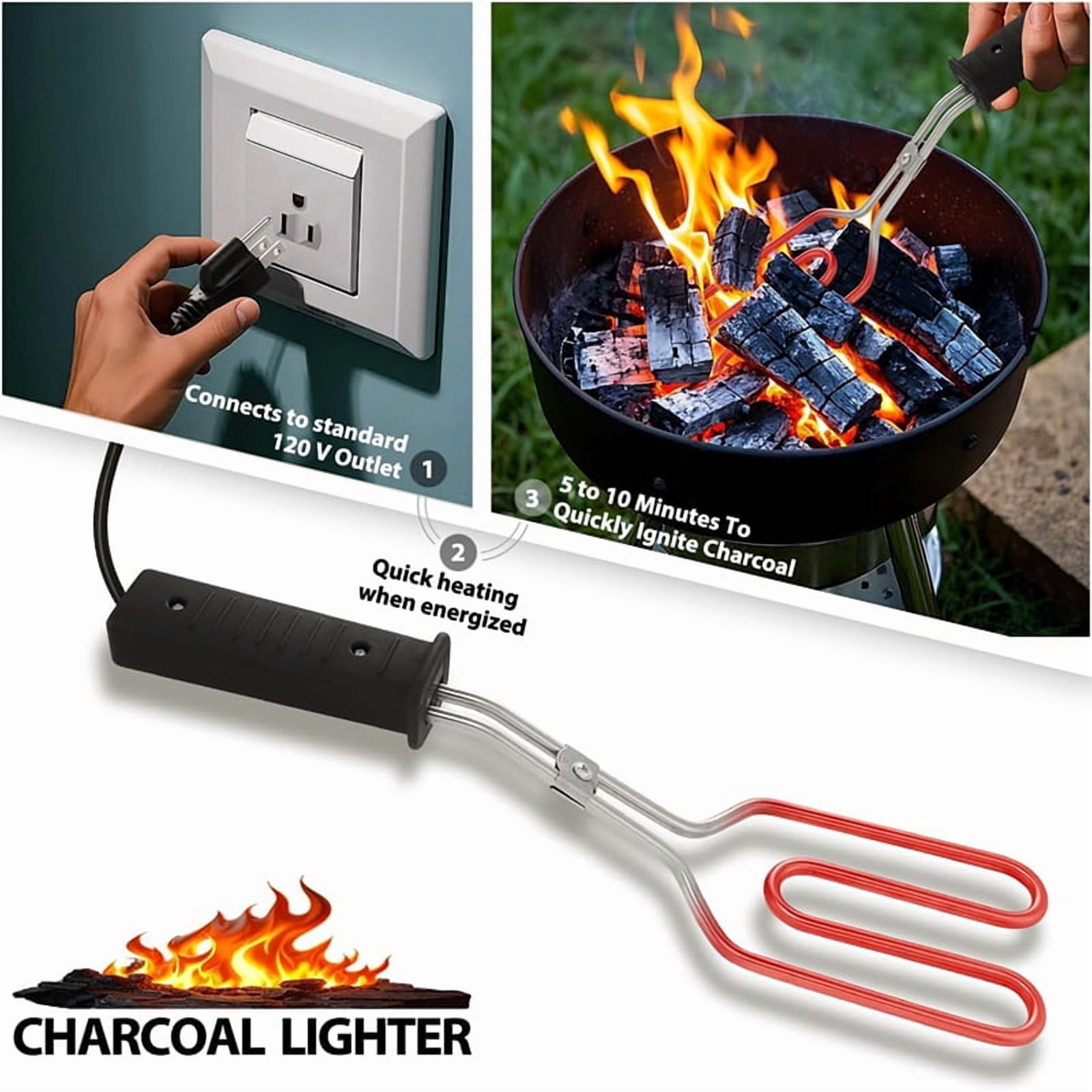 Electric CharcoalStarter - Fire Lighter, Stainless Steel 304 Heat Element Coils with 25 Inch Power Cord US Plug