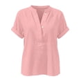 thumbnail image 5 of GUACER Womens Short Sleeve Cotton Linen Shirts Button Down V Neck Blouses Loose Fit Casual Summer Tunic Tops, 5 of 6