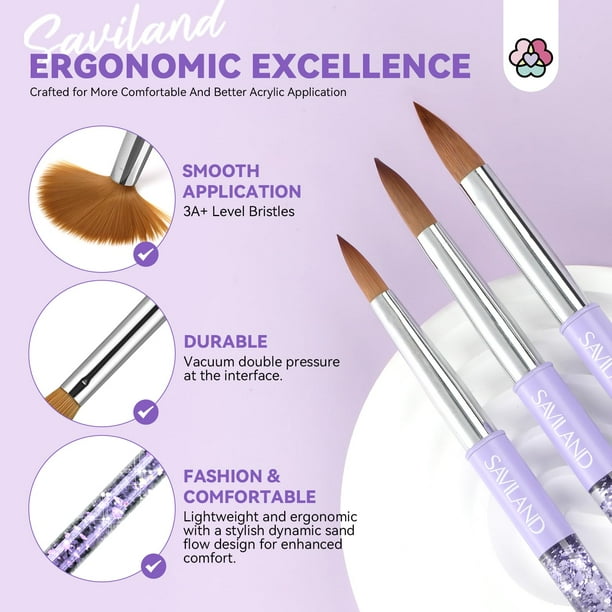 Set de pinceles de uñas SAVILAND Kolinsky, tamaños 6, 10, 14 para