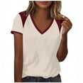 thumbnail image 2 of Womens V Neck Short Sleeve Summer T Shirts Curved Hem Plain Top Beach Tops Raglan Shirt Women Fashion Trendy Casual Womens Baseball Tee Shirts, 2 of 6
