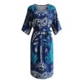 thumbnail image 4 of Bysome Women Dress Flower Print Long Sleeve V-Neck Dresses Summer Casual Women Dresses Size L Blue, 4 of 5