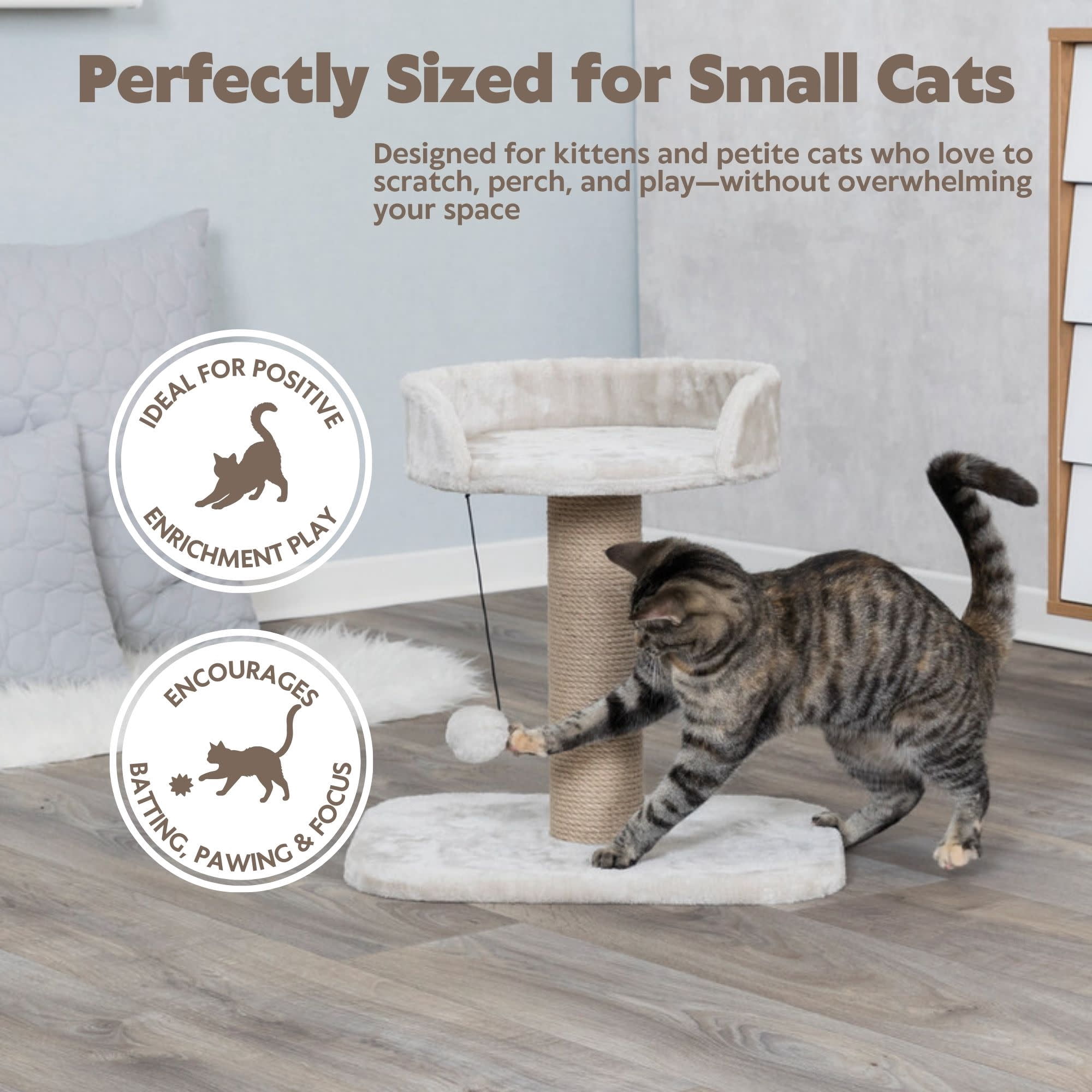 TRIXIE Mica Sisal 18" Cat Scratching Post with Plush Platform, Light Gray-Greige