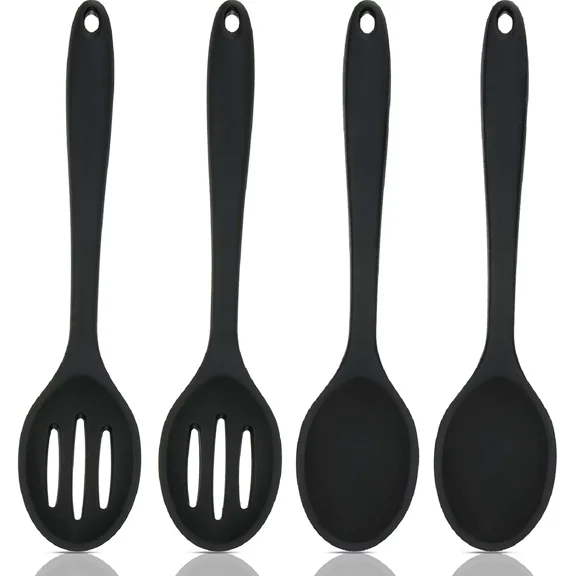 Godom "4 Pieces Silicone Nonstick Mixing and Slotted Spoons Set, Large Silicone Serving Slotted Spoon Nonstick Heat Resistant Spoons for Kitchen Baking Stirring Draining Tools"