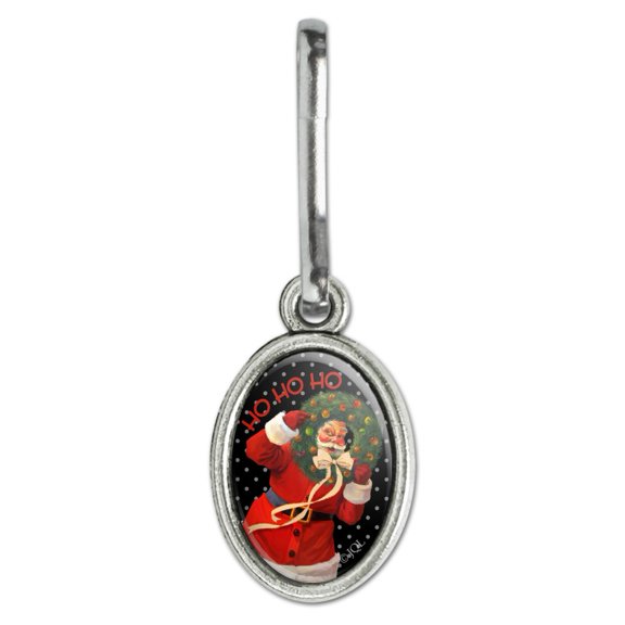 Christmas Holiday Santa Ho Ho Ho Wreath Antiqued Oval Charm Clothes Purse Suitcase Backpack Zipper Pull Aid