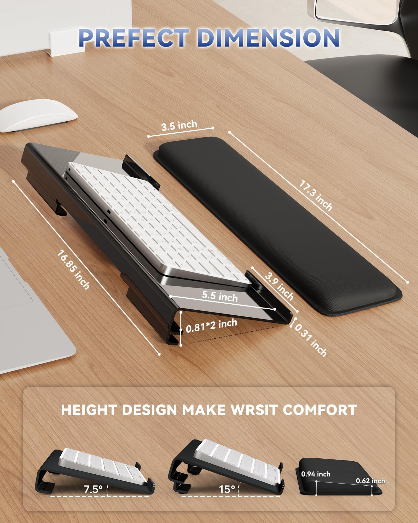 Computer Stand For Desktop  2-level Height Adjustment Wrist Rest Non-slip Key Board Riser Pad Office Gaming And Home Desks