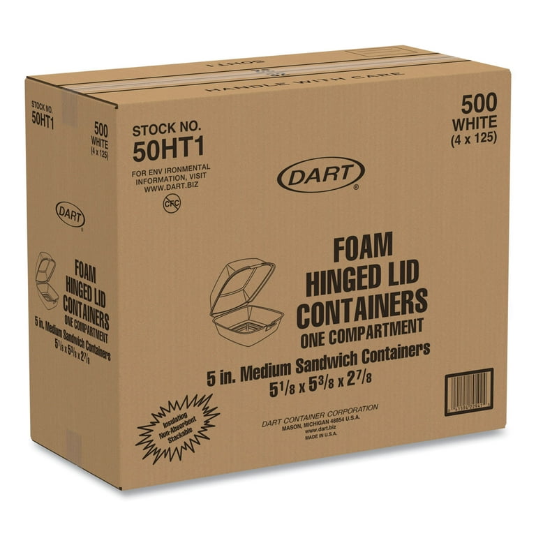 Foam Hinged Lid Containers, 5.38 x 5.5 x 2.88, White, 500/Carton Foam Hinged Lid Containers, 5.38 x 5.5 x 2.88, White, 500/Carton
