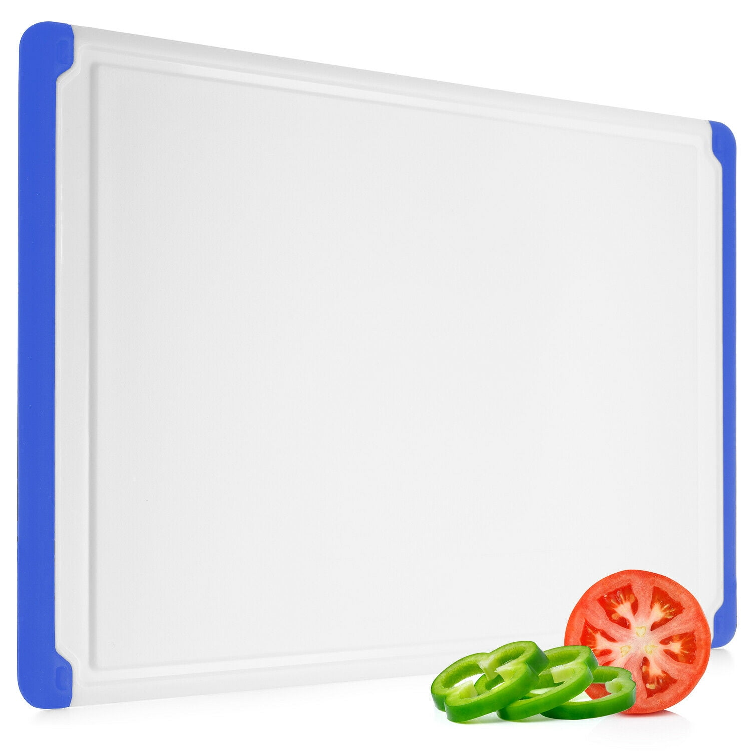 Belwares Large Plastic Cutting Board with Drip Grooves, Blue