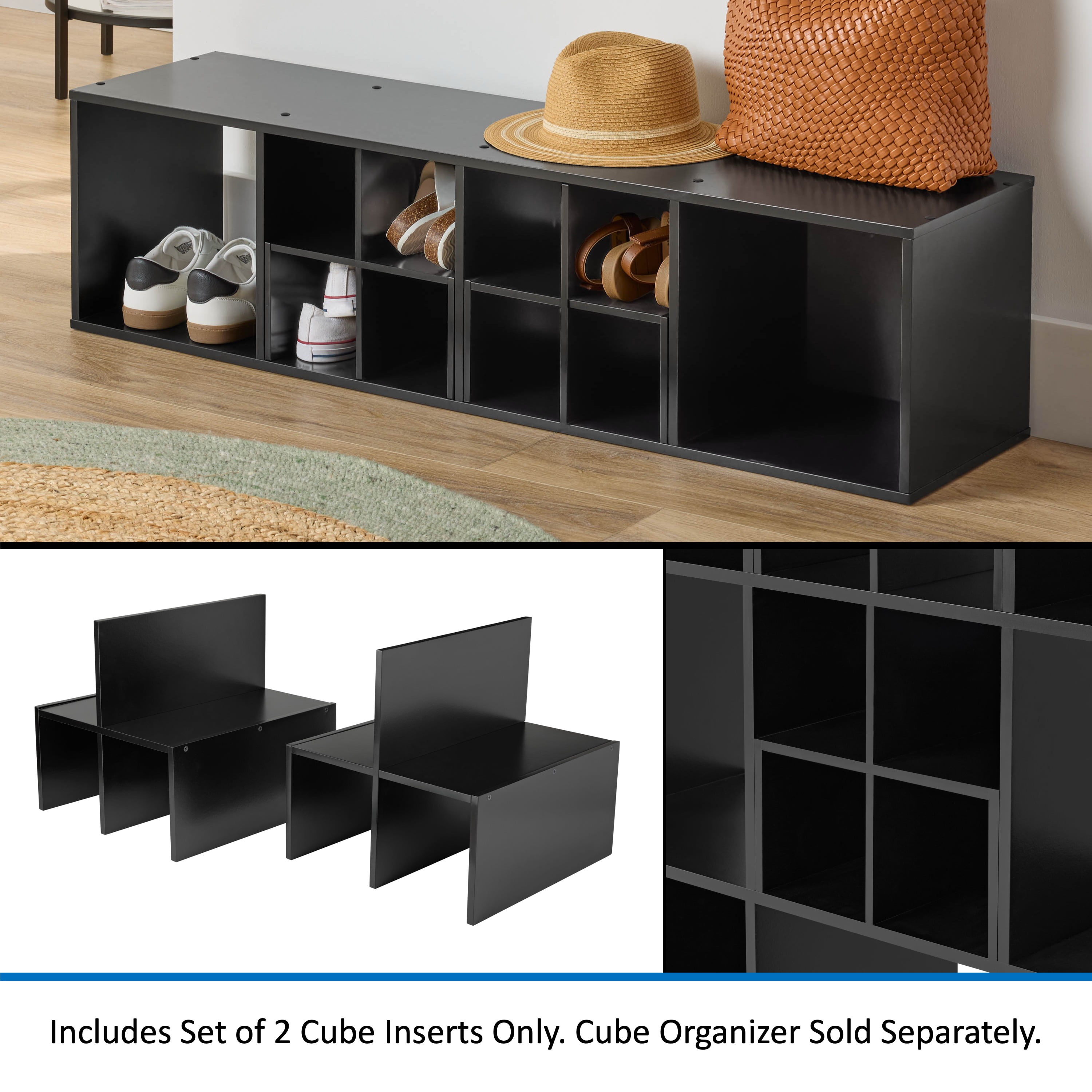 Mainstays Cube Storage Quad Inserts, Set of 2, Black