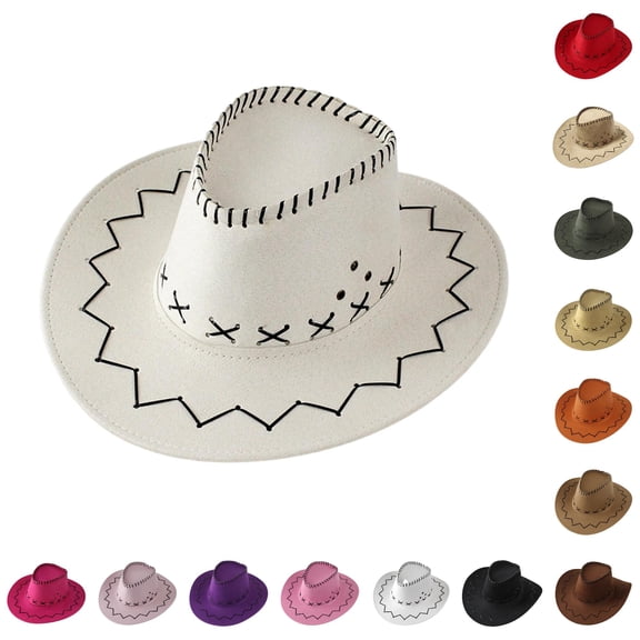 Kids Faux Suede Cowboy Hat - Wide Brim Western Sun Hat for Halloween Party Dress Up Costume Accessory