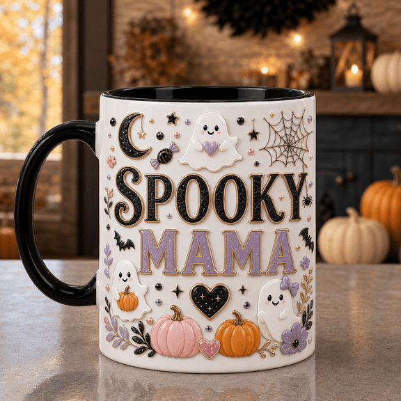 Spooky Mama Mug Ghost Heart Halloween Coffee Cup Gift for Fall Moms
