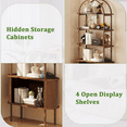 thumbnail image 5 of QHITTY 71" Tall Fluted Arched Bookshelf with Sliding Tambour Doors, 4-Tier Open Display Bookcase, Mid Century Modern Curved Bookshelf for Bedroom/Living Room(Walunt), 5 of 9