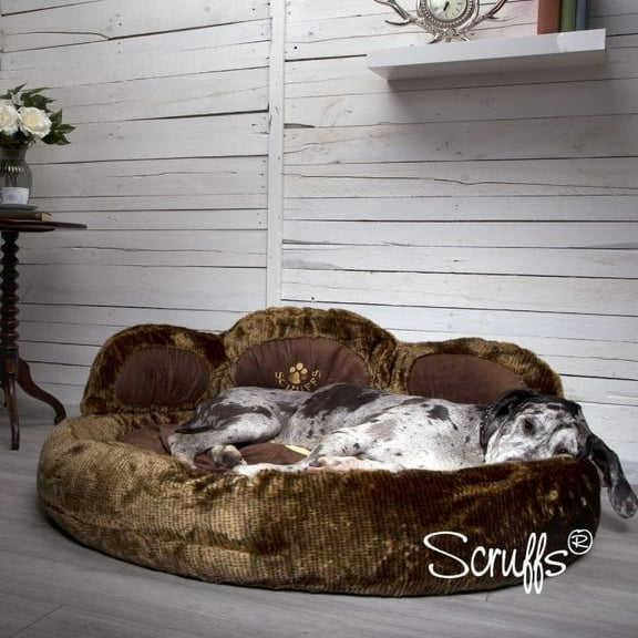 Scruffs® Grizzly Bear Pet Bed, Plush Faux Fur w/ Faux Suede Center, Non-Slip Base, Unmatched Cushioning and Insultaion - Brown Bear