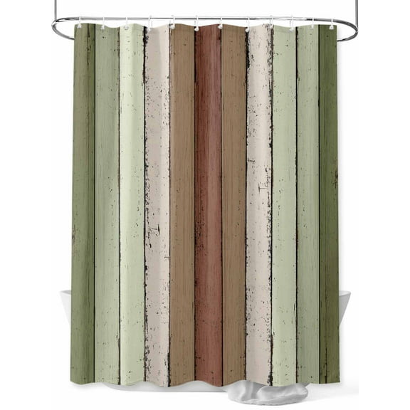 Sage Green Farmhouse Striped Shower Curtain, Vintage Wood Texture Mottled Bathroom Decor Curtains Set with Hooks, Waterproof Fabric Home Accessories, Stall 54 X 78 Inch