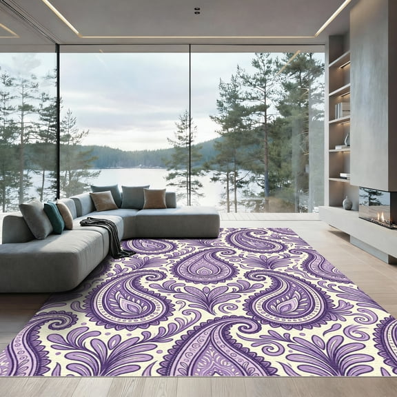 ODIKA 4'x6' Machine Washable Non-Slip Area Rug, Traditional Purple High Traffic Rug, Purple, 954750