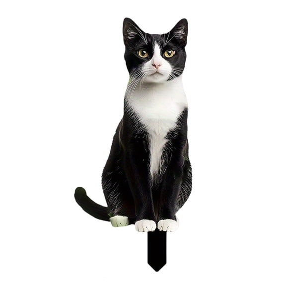 Adorable Black And White Cat Acrylic Garden Stake Weatherproof Outdoor Lawn Patio Decorative Yard Art Ornament For Cat Lovers Backyard And Flower Bed