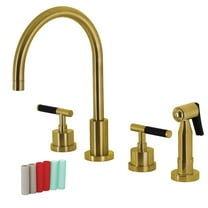 Kingston Brass KS8727CKLBS Kaiser Double-Handle 4-Hole Widespread Kitchen Faucet with Brass Sprayer in Brushed Brass