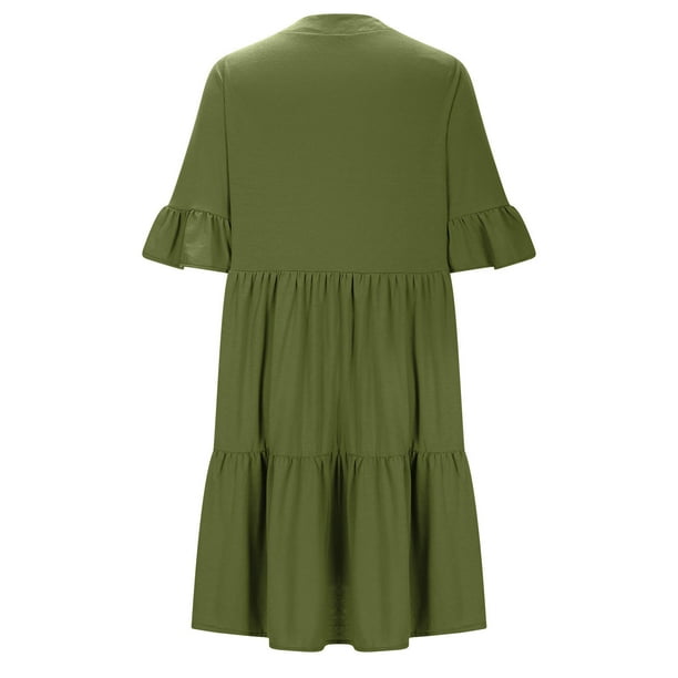 a line casual summer dress TqaSer Summer Dresses for Women 2024 Short Sleeve Solid Color Waist Shirred A-Line Casual Dress at Amazon Women's Clothing store