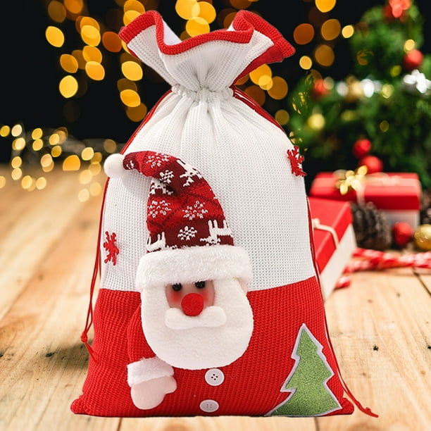 Bolsa de Regalo Navideña Grande con Bolsillo Decorativo para Dulces y Muñecas.