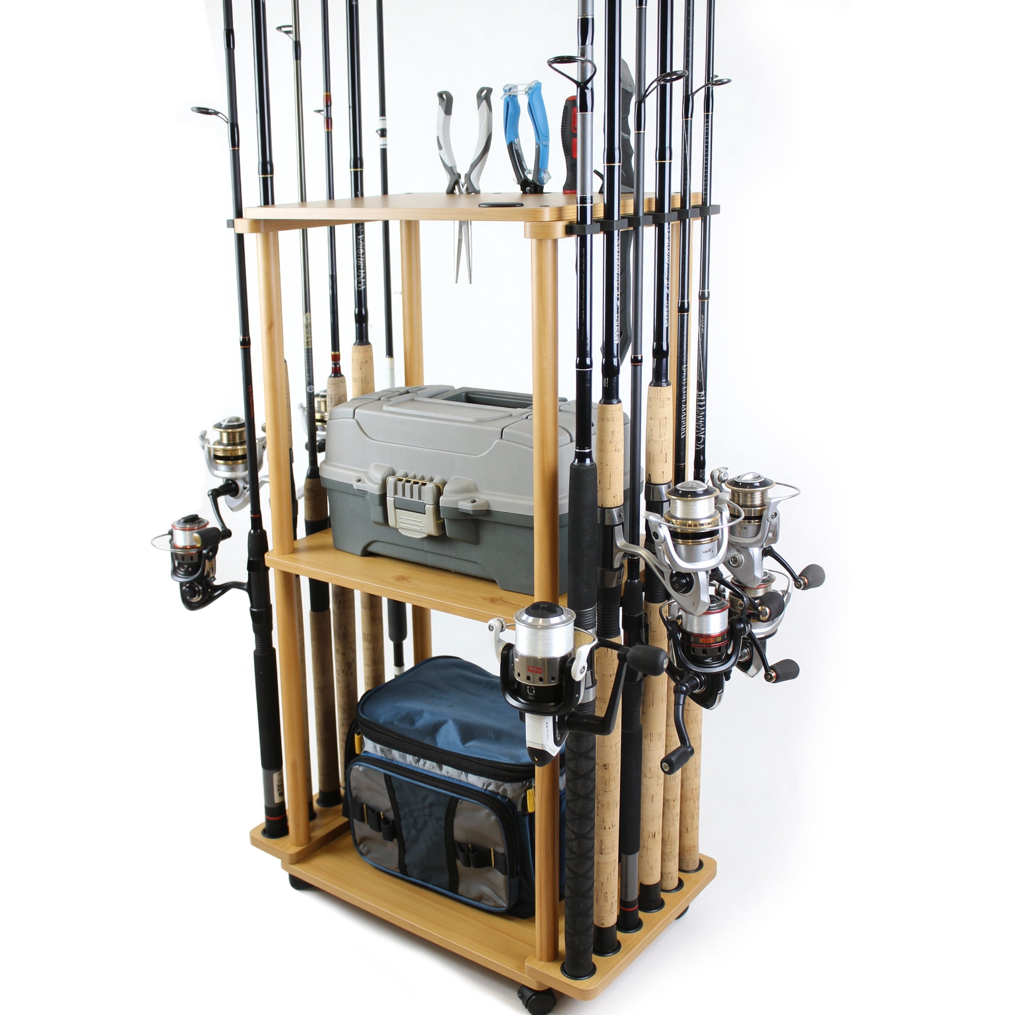 Rush Creek Creations 12 Rod Fishing Pole Tackle Cart Gear Storage Rack Organizer for Reels & Accessories