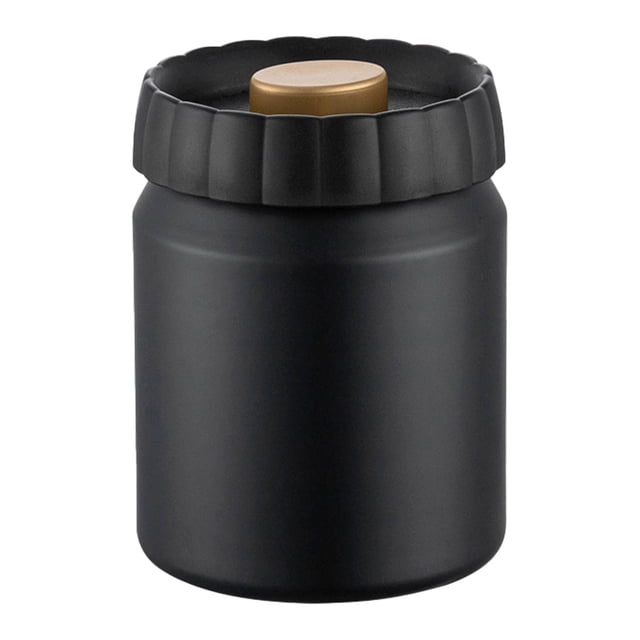 Recipiente hermético de acero inoxidable para almacenar alimentos con tapa sellada al vacío. Negro