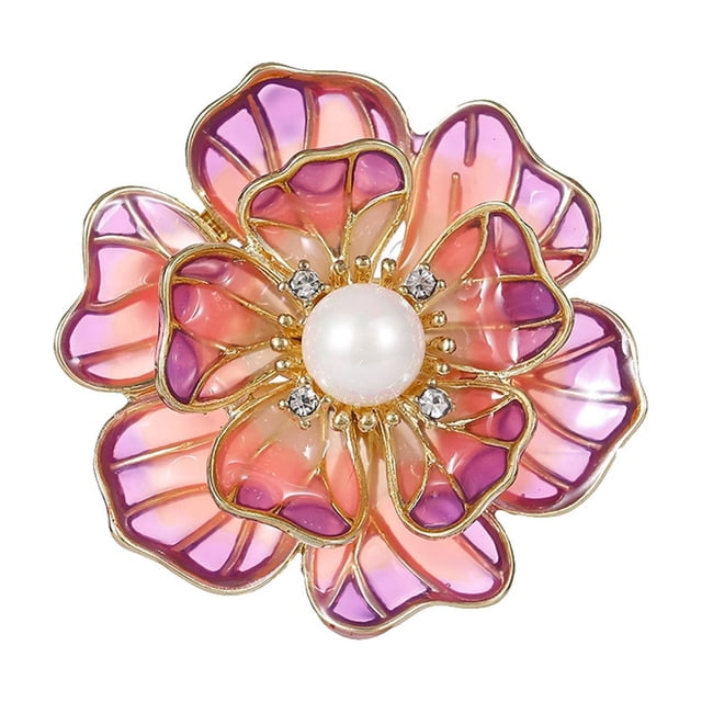 Women Brooch Sparkling Rhinestones Imitation Pearl Flower Shape Lapel Pin Suits Coats Bags Scarves Badge Versatile Accessory