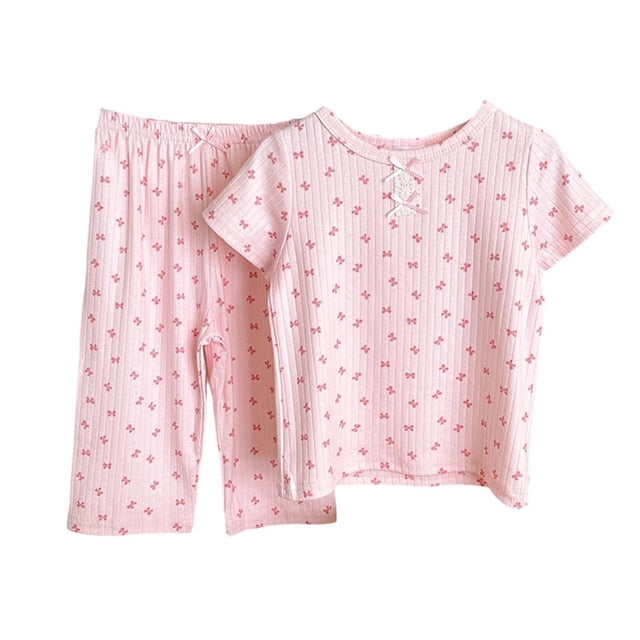 EYWGYA Ensembles de Vêtements pour Filles, Ensemble de Pyjama Floral 2 Pcs pour Filles, T-Shirt Imprimé à Manches Courtes Col Ras du Cou et Shorts Assortis pour Vêtements de Nuit
