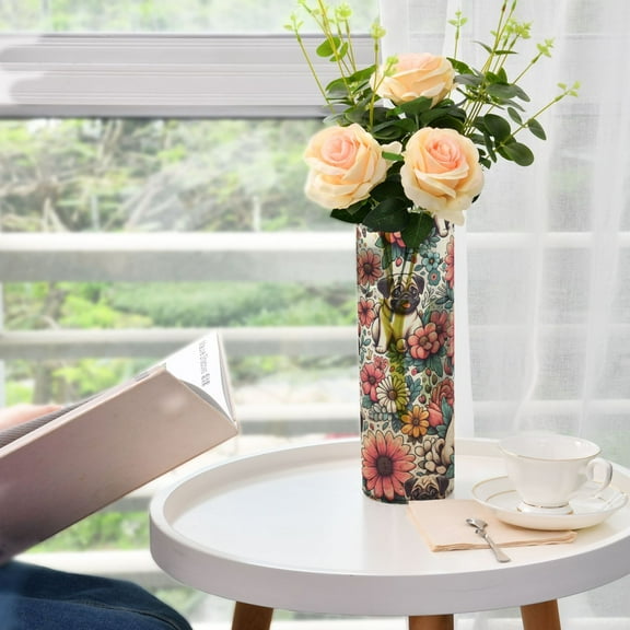 Pugs Dog and Flowers Flower Vase 11.8x3.9 inch Vases Clear Non Breakable Plastic for Modern Home Wedding Decor