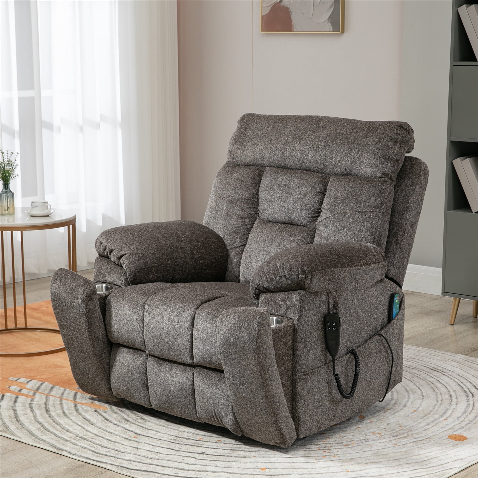 LITVZ Large Power Lift Recliner Chair for Elderly, Oversized Lift Chair with Heat and Massage, 26in Extra Wide, Big Man 400lbs, Hidden Cup Holder Lay Flat Recliner Chairs for Sleeping