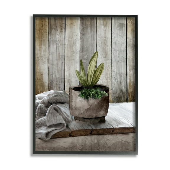 Stupell Industries Potted Plant Still Life Botanical & Floral Painting Black Framed Art Print Wall Art, 11 x 14