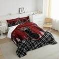 thumbnail image 4 of Woodland Deer Quilt,Black White Buffalo Checked Plaid Grid Bedding Set Hunting Animal Comforter Set Full Vintage Lodge Cabin Duvet Insert,Country Red Plank Rustic Home Decor, 4 of 5