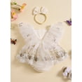 thumbnail image 4 of Musuos Baby Girls Cute Rompers Dress 3M 6M 12M 18M Lace Trim Butterfly Pattern Embroidered Fly Sleeve Tulle Skir Hem Bodysuits Clothes with Headband, 4 of 10