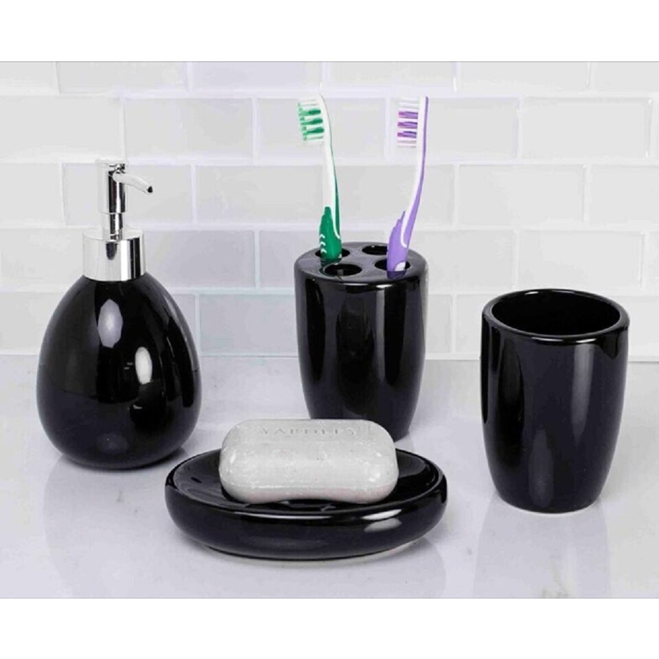Home Basics 4 Piece Solid Print Ceramic Bath Accessories Sets, Black - image 3 of 5