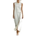 thumbnail image 2 of Shihyeh Women's Solid Color Casual Linen Sleeveless Slit Long Skirt Dress, 2 of 7