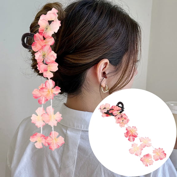 TEHAUX 2pcs Hawaiian Hair Claw Clips Pink Resin Secure Hairstyle for Women Spring Summer Events