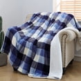 thumbnail image 5 of Buffalo Plaid Sherpa Fleece Throw Blanket, Double-Sided Checkered Super Soft Luxurious Bedding Blanket es, Blue/White Blue/White, 5 of 6