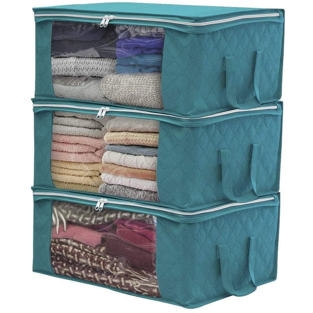 Bolsa de almacenamiento de ropa Laklulu, caja de almacenamiento de ropa debajo de la cama, acabado de ropa de tela, para guardar edredones, ropa, ropa de cama, impermeable, 48 x 35 x 20 cm, paquete
