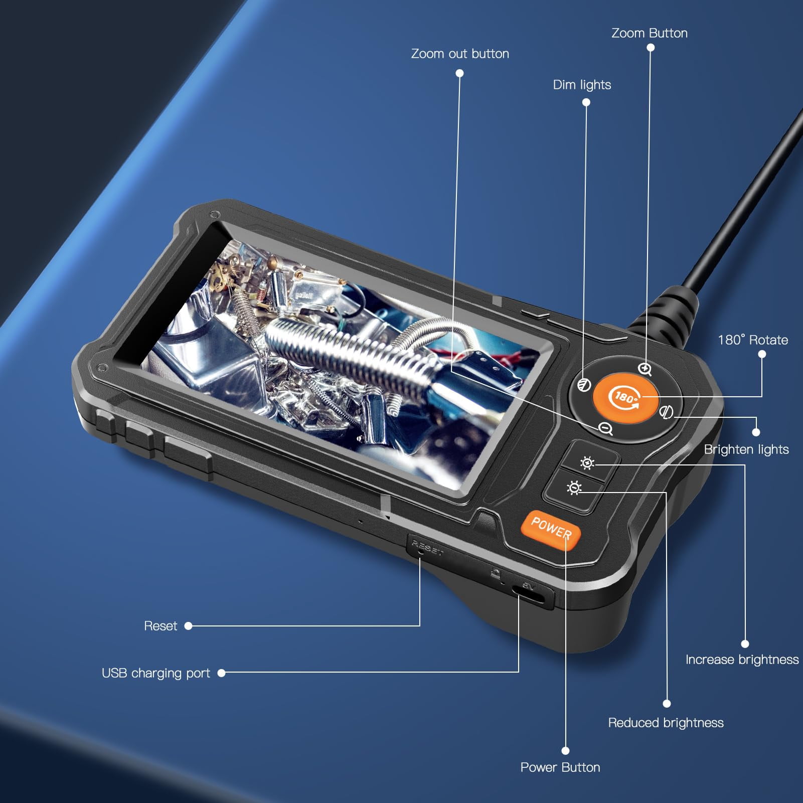 Daxiongmao Endoscope Camera with Light, HD 1080P Borescope Camera with 8 Adjustable LED Lights, IP67 Waterproof Inspection Camera Snake Camera with 16.5ft Semi-Rigid Cord, Cool Gadgets for Men