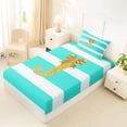 thumbnail image 4 of Erosebridal Gold Bow Letter J Twin Sheet Sets, Cyan Stripes Bedding, 3pcs, 4 of 5