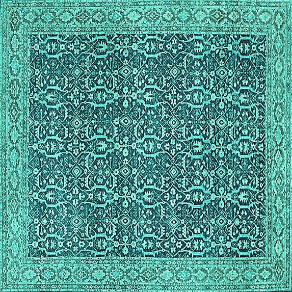 Ahgly Company Indoor Square Oriental Turquoise Blue Traditional Area Rugs, 7' Square