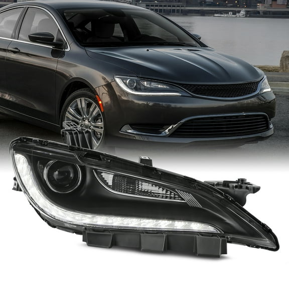 AKKON - Fit 2015-2017 Chrysler 200 [Halogen Type] Projector Black Trim Headlight Passenger Right Side w/ LED DRL Running