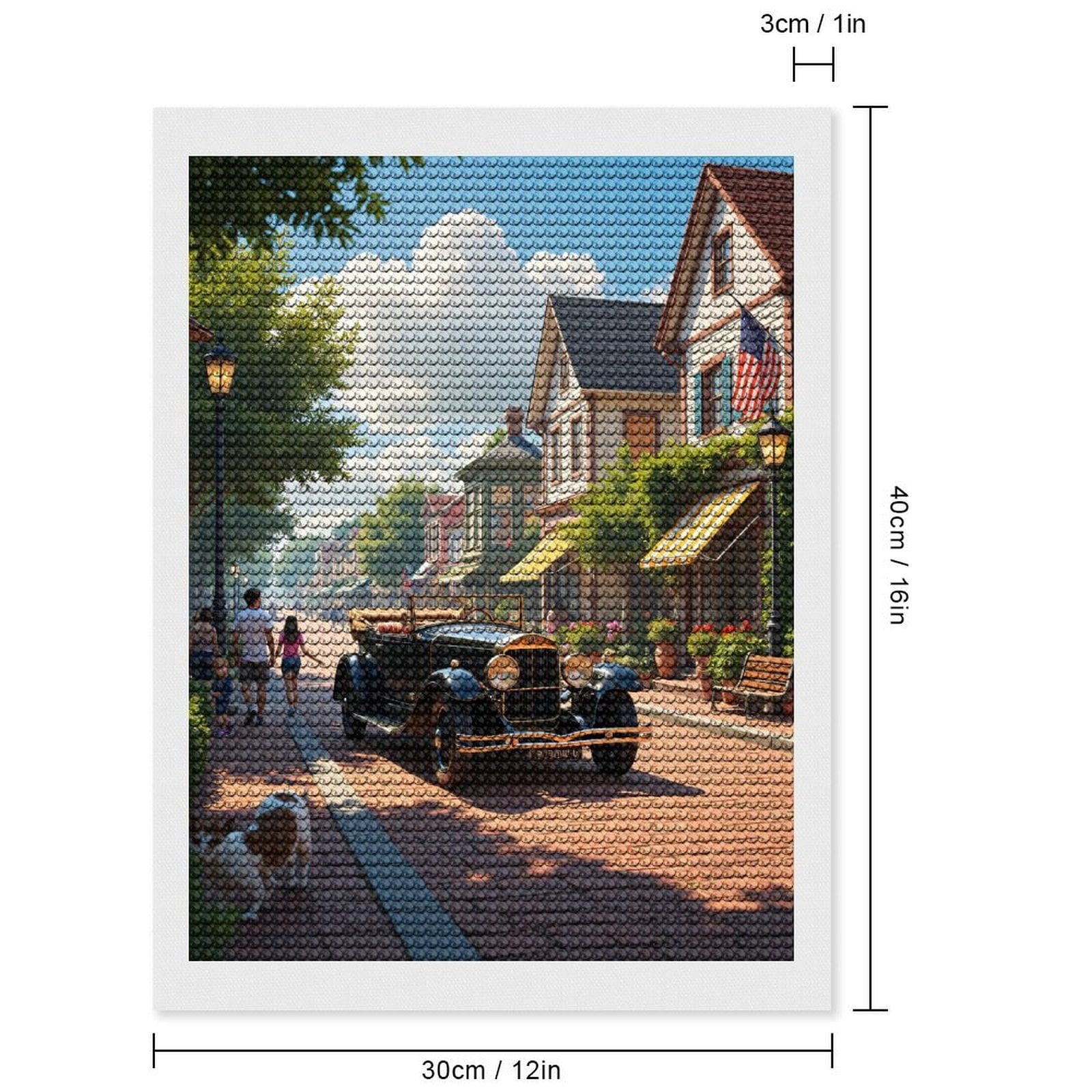 Diamond Art Kits for Adults, Vintage Car Small Town Street Scene 5D Diamond Painting Kits for Adults Beginners, DIY Full Drill Diamond Painting, Gem Art and Crafts 12x16