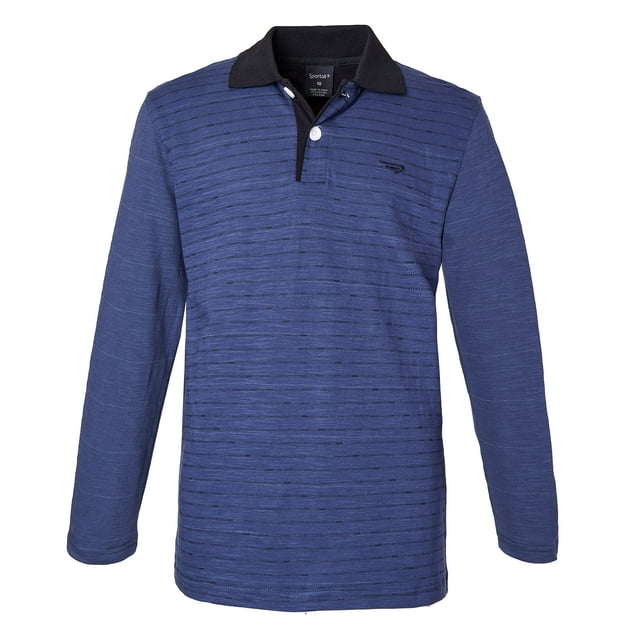 Polo Rugby à Manches Longues Rayé en Coton pour Garçons - Bleu Uni - Taille 18