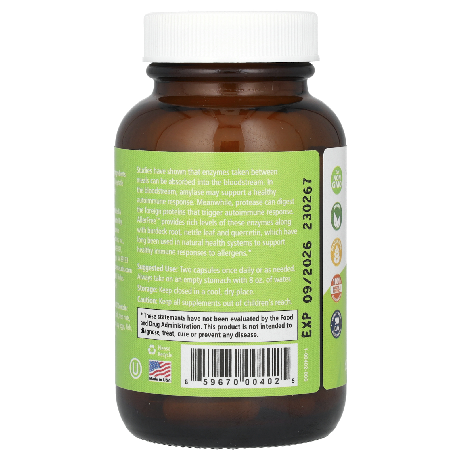 AllerFree Natural Allergy Supplement - Non Drowsy Pills for Sinus and Nasal Health Support, Seasonal Allergies by Pure Essence - 60 Capsules